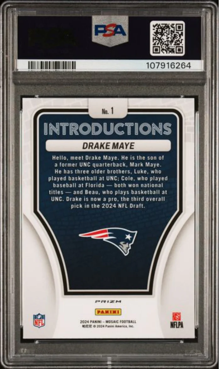 Graded 2024 Panini Mosaic Drake Maye #1 Introductions Silver Rookie RC Football Card PSA 10 Gem Mint - Image 2
