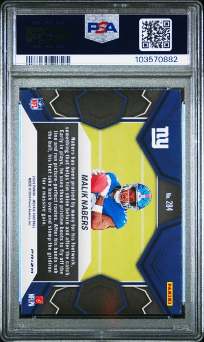 Graded 2024 Panini Mosaic Malik Nabers #284 Reactive Blue Rookie RC Football Card PSA 10 Gem Mint - Image 2