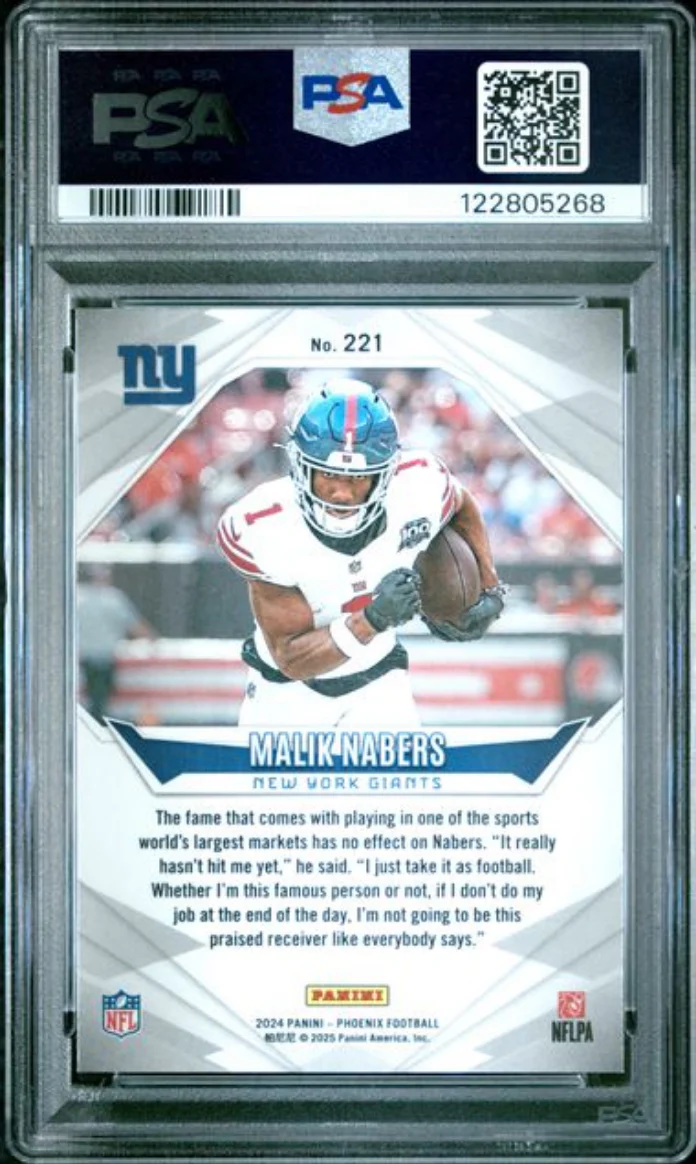 Graded 2024 Panini Phoenix Malik Nabers #221 Purple Fade Rookie RC Football Card PSA 10 Gem Mint - Image 2