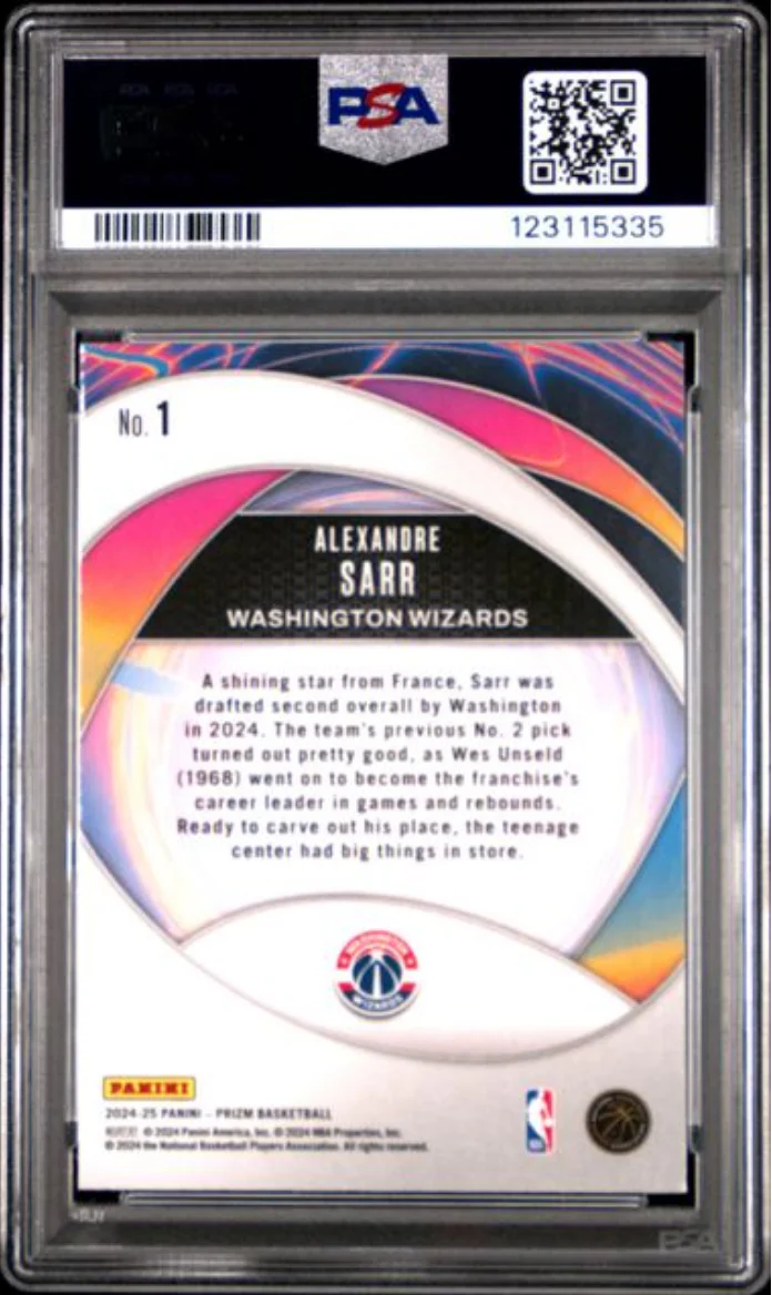 Graded 2024 Panini Prizm Alexandre Sarr #1 Instant Impact Rookie RC Basketball Card PSA 10 Gem Mint - Image 2