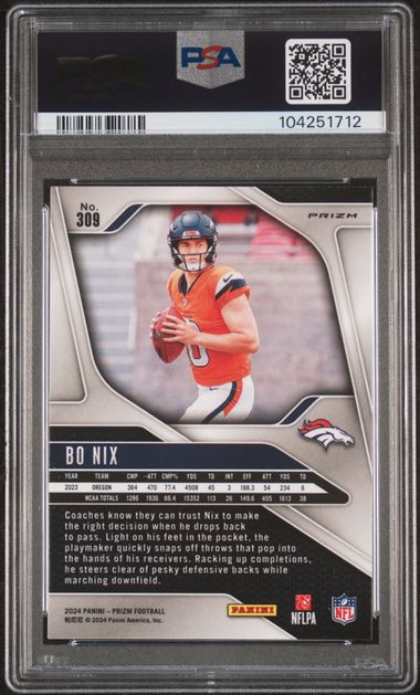 Graded 2024 Panini Prizm Bo Nix #309 Silver Prizm Rookie RC Football Card PSA 10 Gem Mint - Image 2