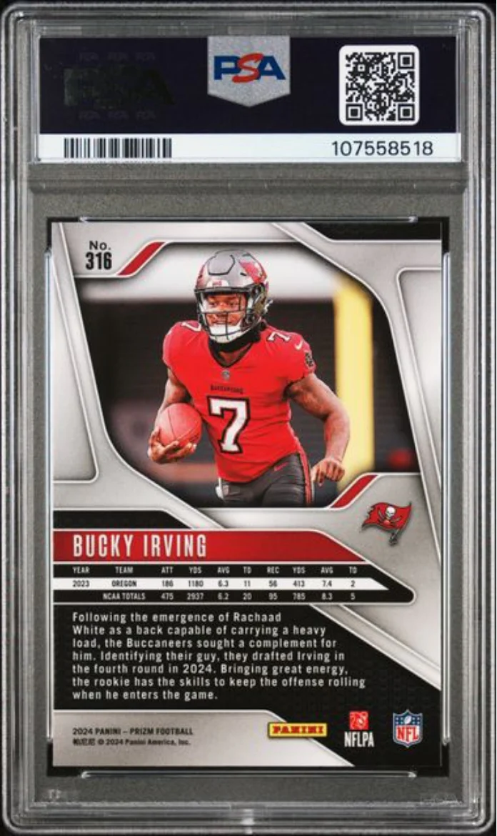 Graded 2024 Panini Prizm Bucky Irving #316 Rookie RC Football Card PSA 10 Gem Mint - Image 2