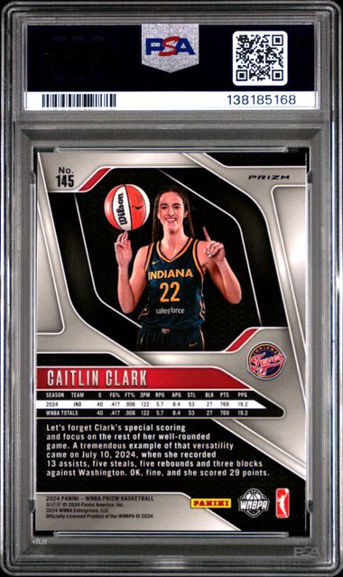 Graded 2024 Panini Prizm Caitlin Clark #145 Ice Rookie RC Basketball Card PSA 8 NM-MT - Image 2