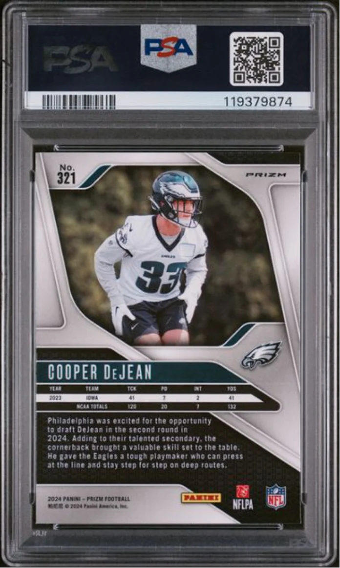 Graded 2024 Panini Prizm Cooper DeJean #321 Pink Wave Rookie RC Football Card PSA 10 Gem Mint - Image 2