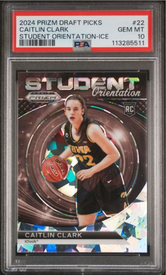 Graded 2024 Panini Prizm Draft Picks Caitlin Clark #22 Student Orientation Ice Rookie RC Basketball Card PSA 10 Gem Mint