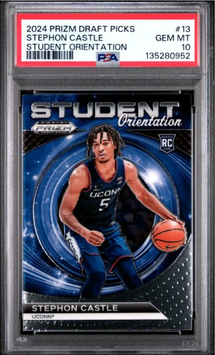 Graded 2024 Panini Prizm Draft Picks Stephon Castle #13 Student Orientation Rookie RC Basketball Card PSA 10 Gem Mint