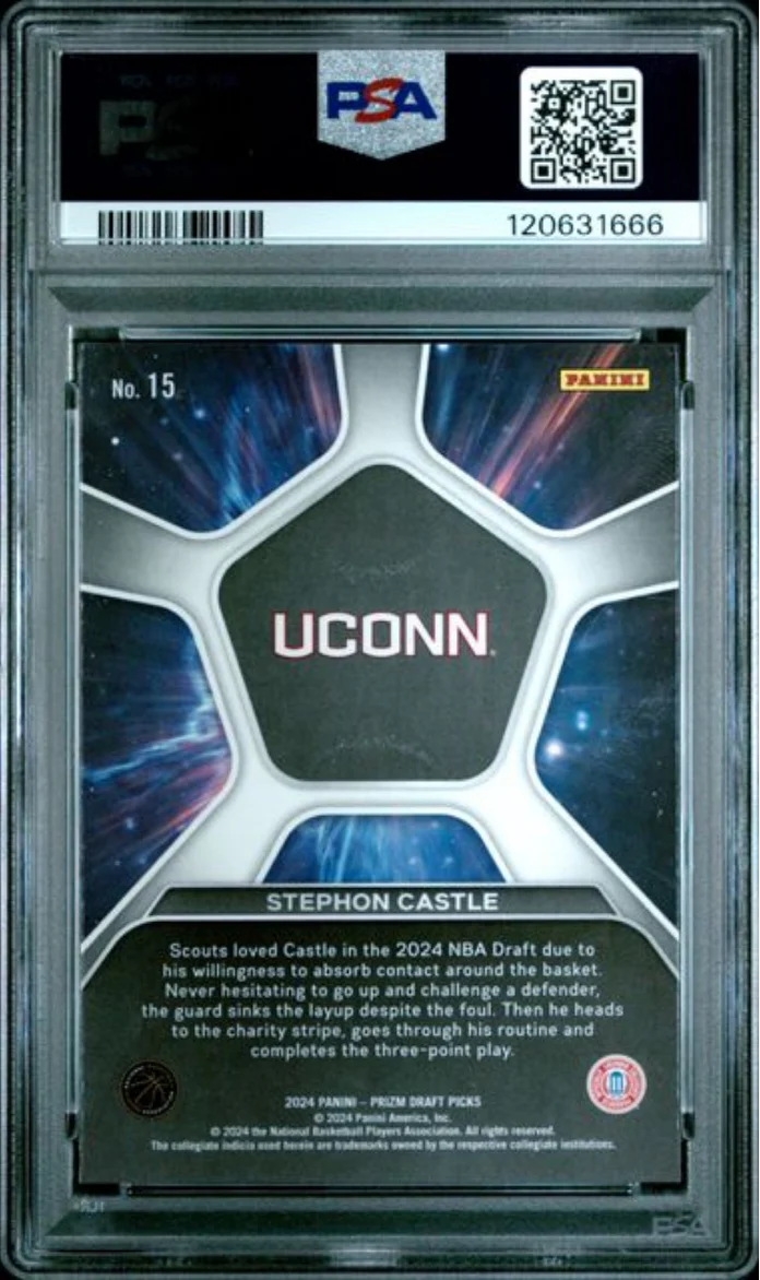 Graded 2024 Panini Prizm Draft Picks Stephon Castle #15 Deep Space Rookie RC Basketball Card PSA 10 Gem Mint - Image 2