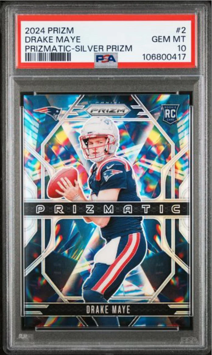 Graded 2024 Panini Prizm Drake Maye #2 Prizmatic Silver Prizm Rookie RC Football Card PSA 10 Gem Mint