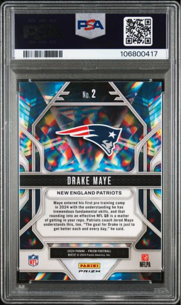Graded 2024 Panini Prizm Drake Maye #2 Prizmatic Silver Prizm Rookie RC Football Card PSA 10 Gem Mint - Image 2