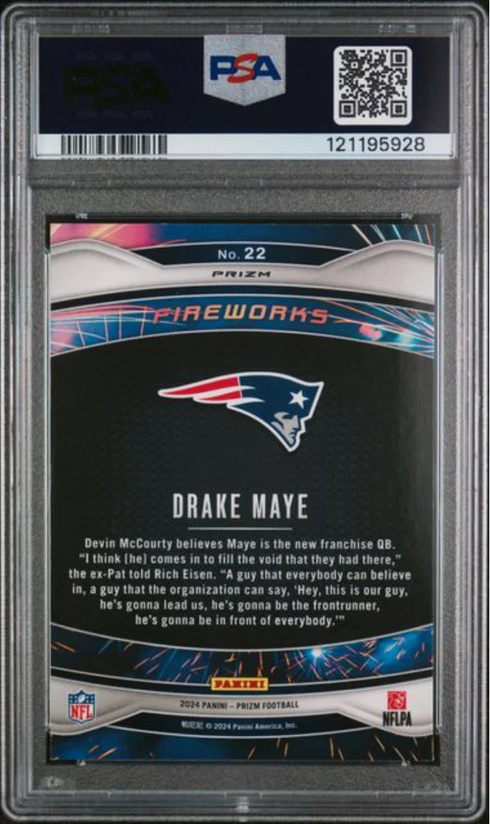 Graded 2024 Panini Prizm Drake Maye #22 Fireworks Green Wave Rookie RC Football Card PSA 10 Gem Mint - Image 2