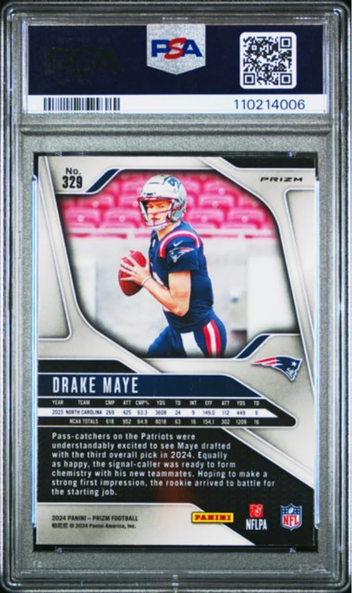 Graded 2024 Panini Prizm Drake Maye #329 Disco Prizm Rookie RC Football Card PSA 9 Mint - Image 2