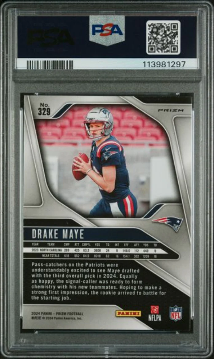 Graded 2024 Panini Prizm Drake Maye #329 Green Wave Rookie RC Football Card PSA 10 Gem Mint - Image 2