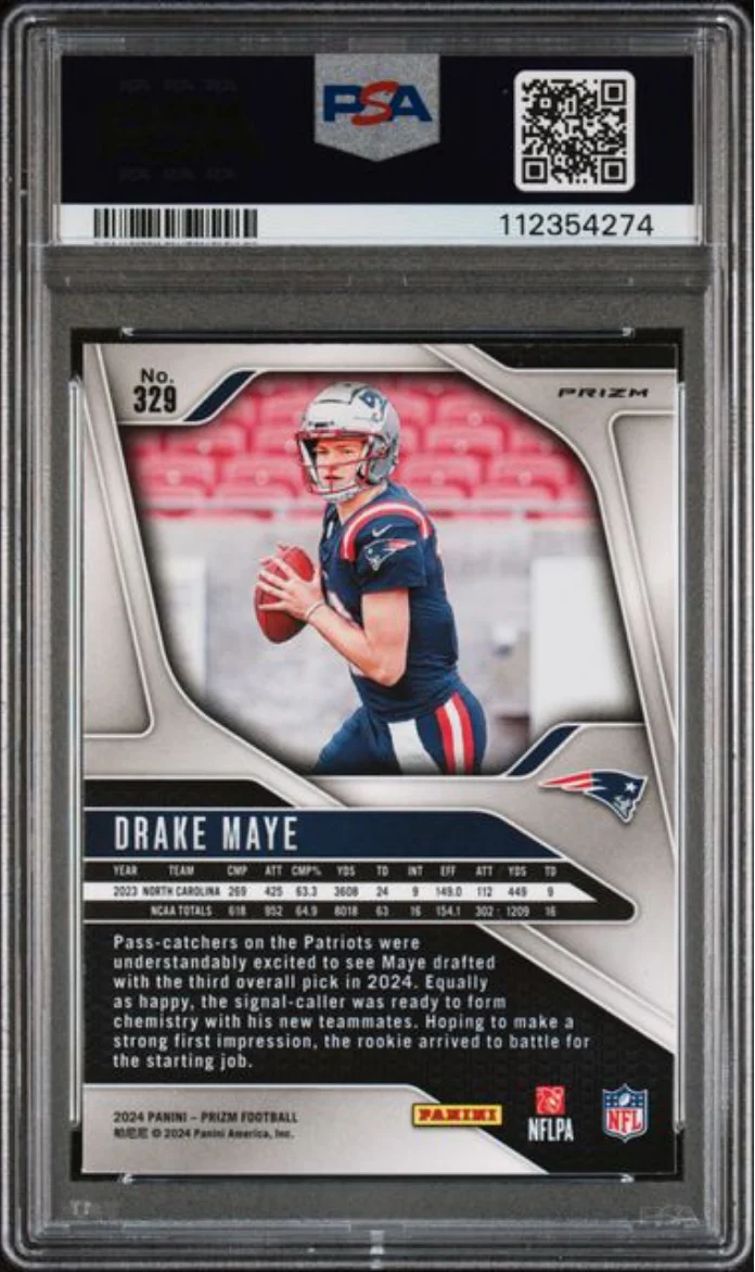 Graded 2024 Panini Prizm Drake Maye #329 Lazer Prizm Rookie RC Football Card PSA 10 Gem Mint - Image 2