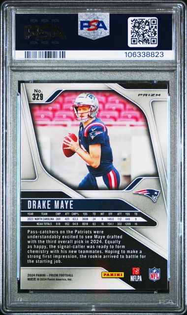 Graded 2024 Panini Prizm Drake Maye #329 Orange Ice Rookie RC Football Card PSA 10 Gem Mint - Image 2