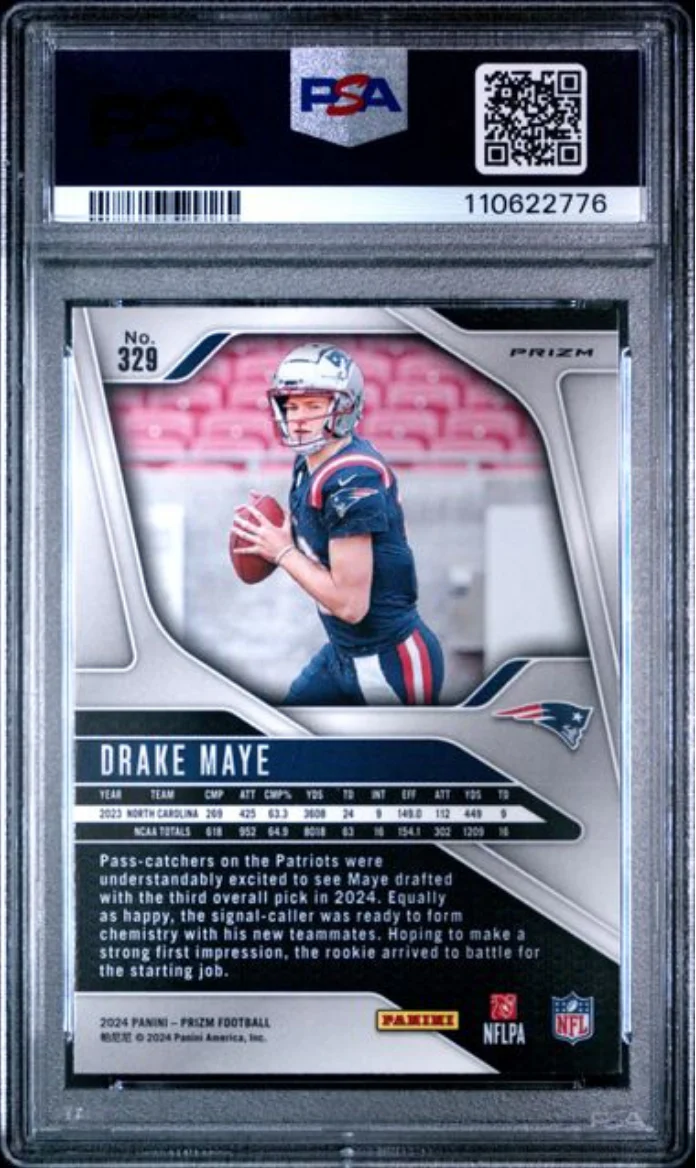 Graded 2024 Panini Prizm Drake Maye #329 Pink Prizm Rookie RC Football Card PSA 10 Gem Mint - Image 2