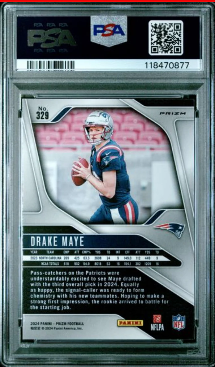 Graded 2024 Panini Prizm Drake Maye #329 Pink Wave Rookie RC Football Card PSA 10 Gem Mint - Image 2
