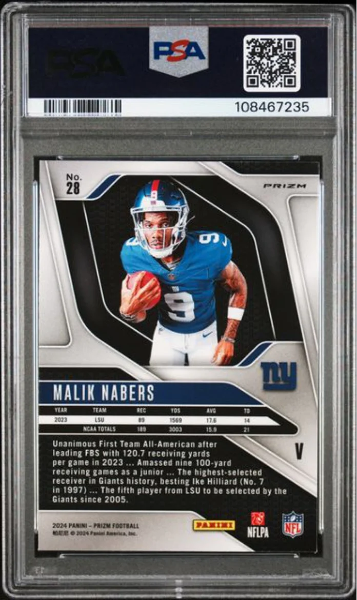Graded 2024 Panini Prizm Malik Nabers #8 Rookie Variation Rookie RC Football Card PSA 10 Gem Mint - Image 2