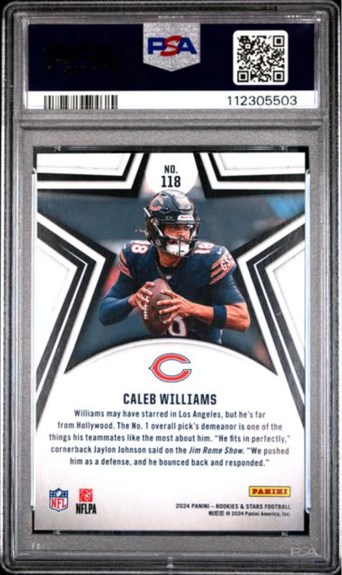 Graded 2024 Panini Rookies & Stars Caleb Williams #118 Purple /299 Rookie RC Football Card PSA 10 Gem Mint - Image 2