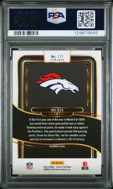 Graded 2024 Panini Select Bo Nix #117 Red & Blue Shock Rookie RC Football Card PSA 10 Gem Mint - Image 2