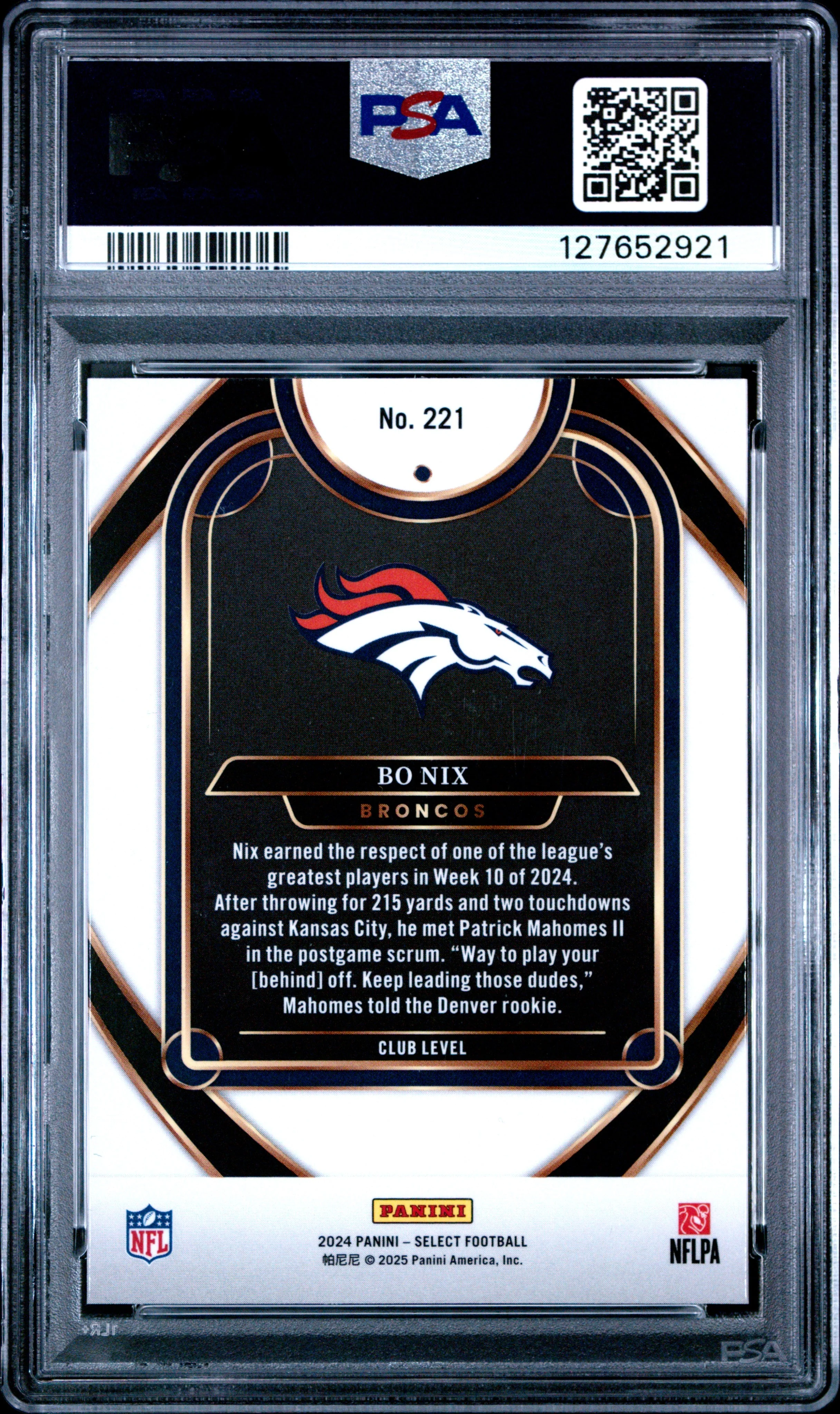 Graded 2024 Panini Select Bo Nix #221 Rookie RC Football Card PSA 10 Gem Mint - Image 2