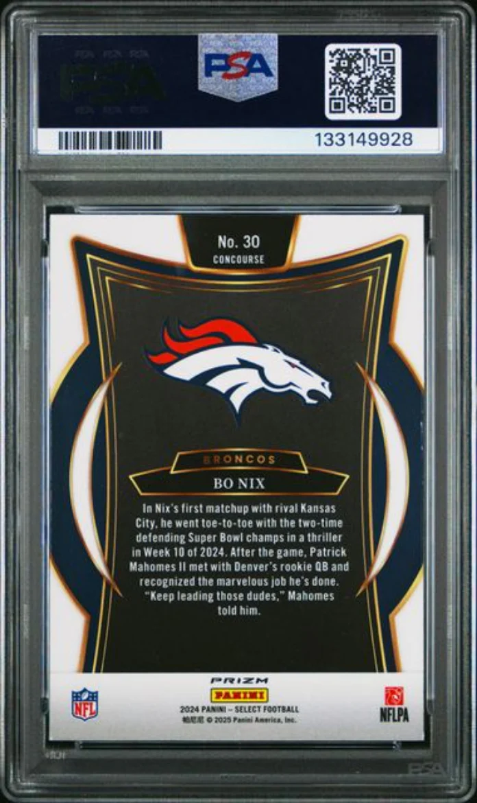 Graded 2024 Panini Select Bo Nix #30 Black & Green Shock Rookie RC Football Card PSA 10 Gem Mint - Image 2