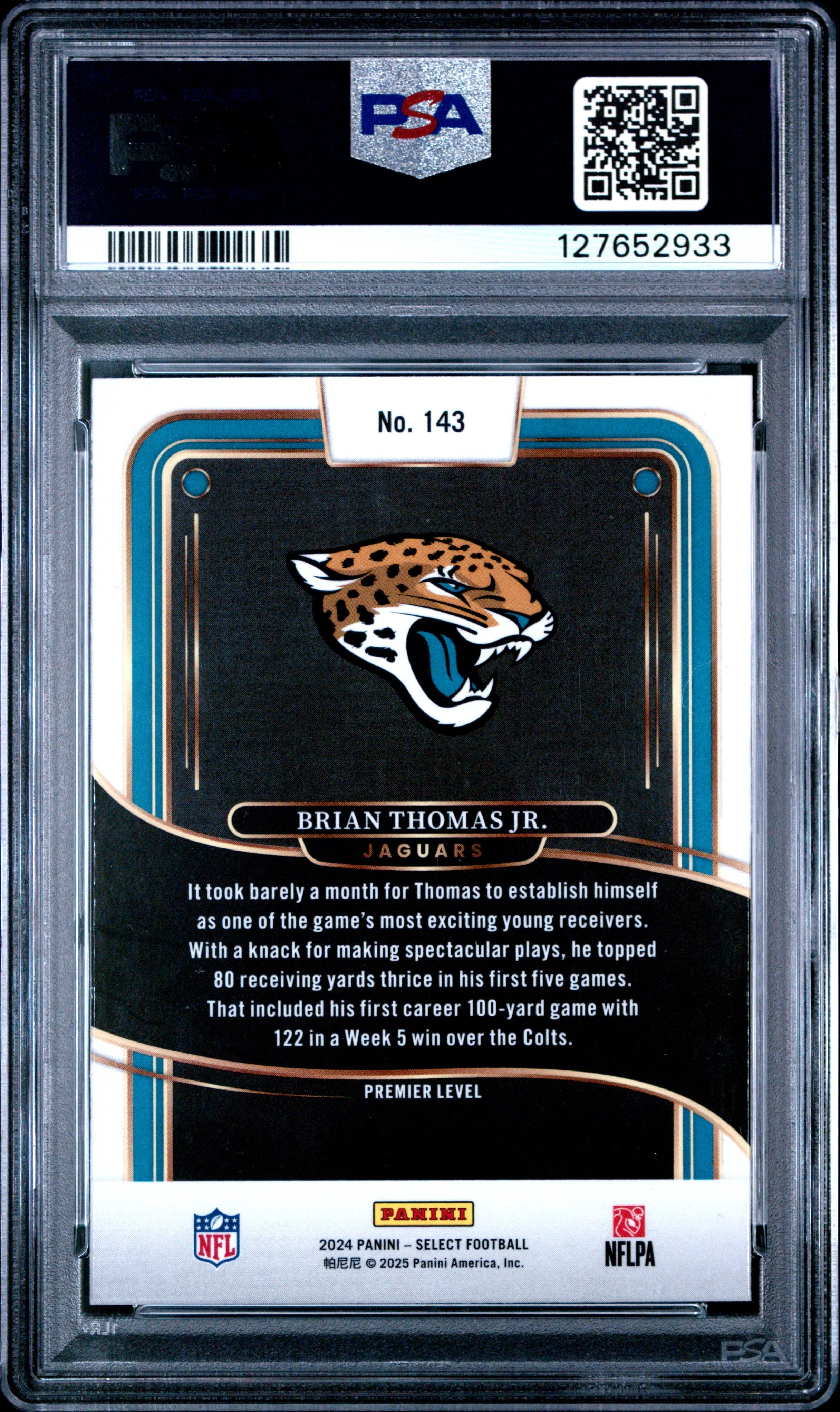 Graded 2024 Panini Select Brian Thomas Jr. #143 Rookie RC Football Card PSA 10 Gem Mint - Image 2