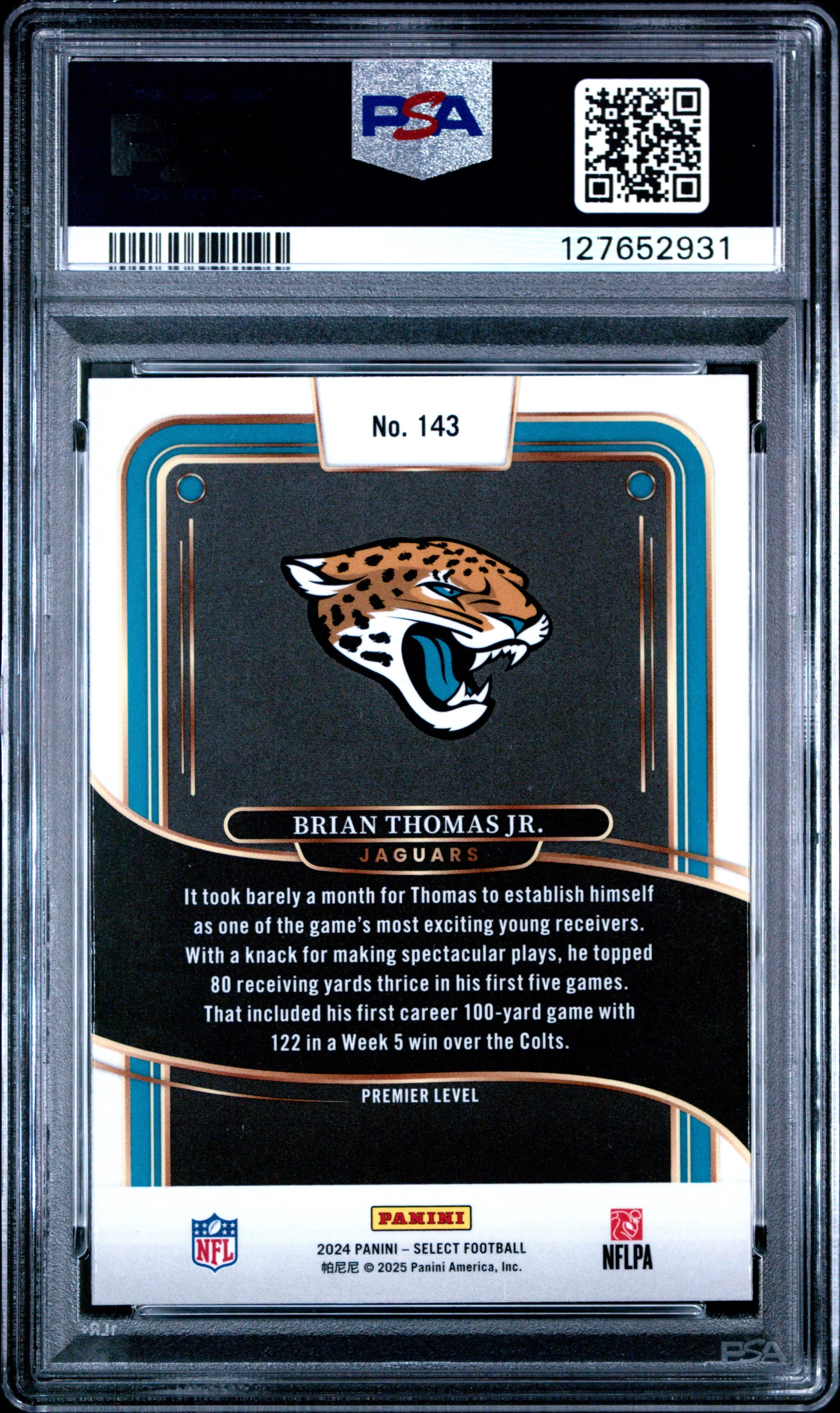 Graded 2024 Panini Select Brian Thomas Jr. #143 Rookie RC Football Card PSA 9 Mint - Image 2