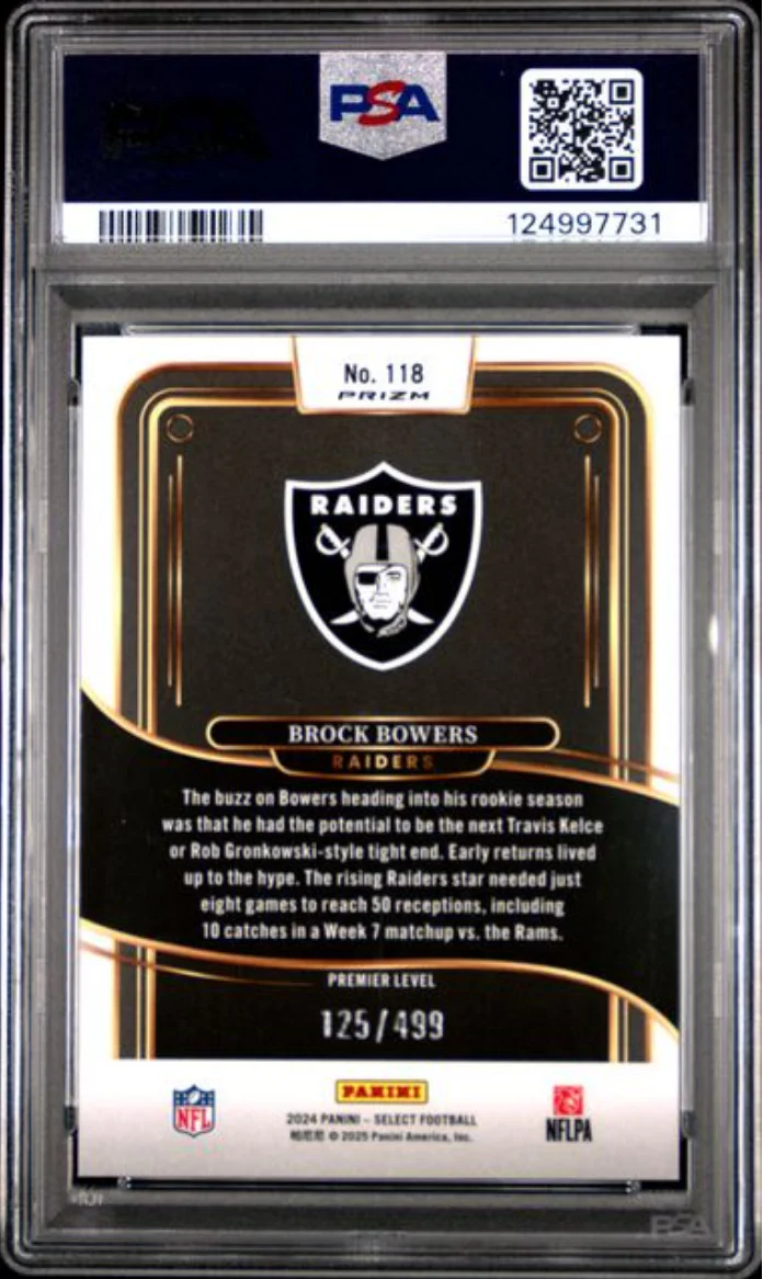 Graded 2024 Panini Select Brock Bowers #118 Neon Green Shock /499 Rookie RC Football Card PSA 10 Gem Mint - Image 2