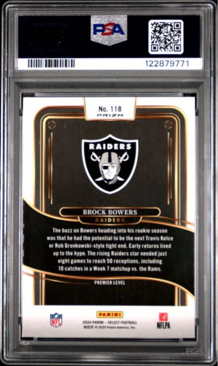 Graded 2024 Panini Select Brock Bowers #118 Red & Blue Shock Rookie RC Football Card PSA 10 Gem Mint - Image 2