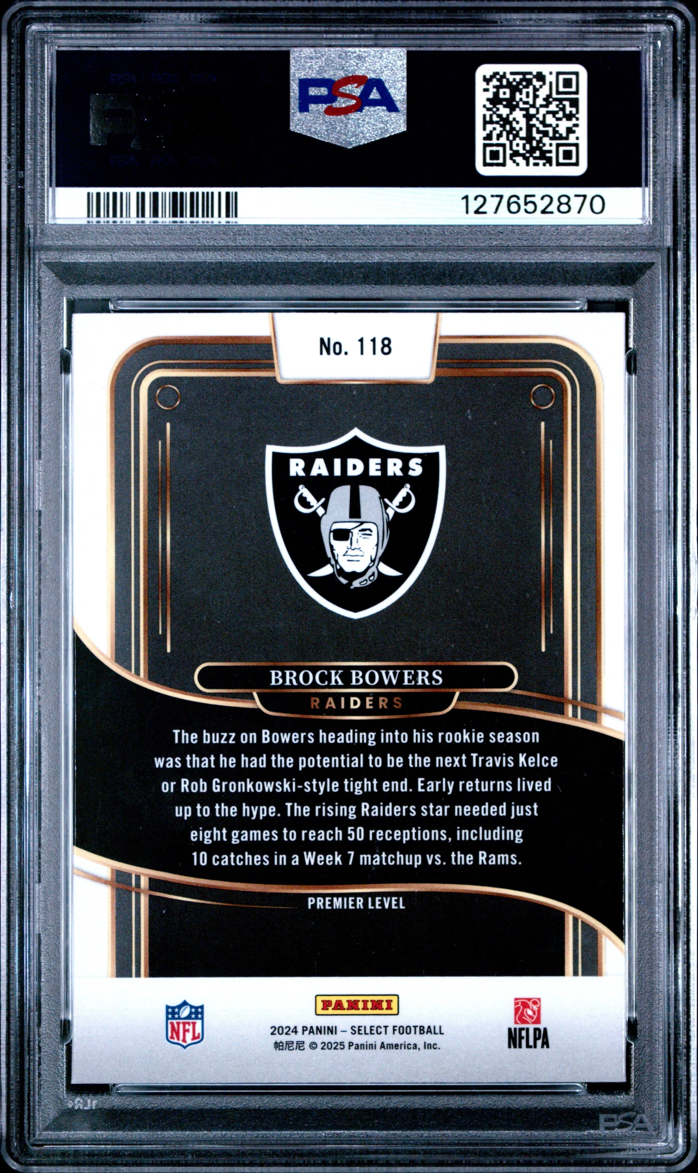 Graded 2024 Panini Select Brock Bowers #118 Rookie RC Football Card PSA 10 Gem Mint - Image 2