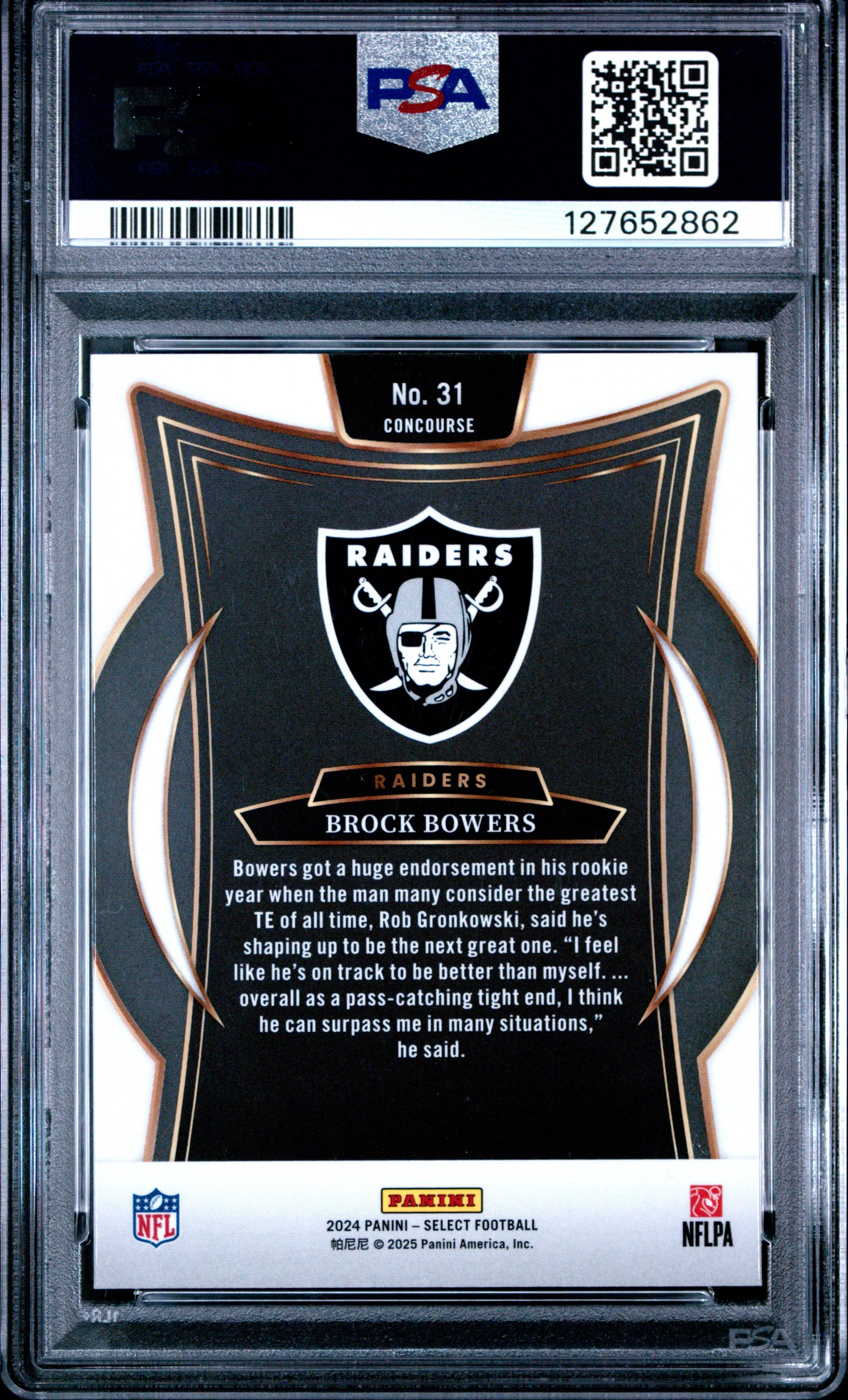 Graded 2024 Panini Select Brock Bowers #31 Rookie RC Football Card PSA 10 Gem Mint - Image 2