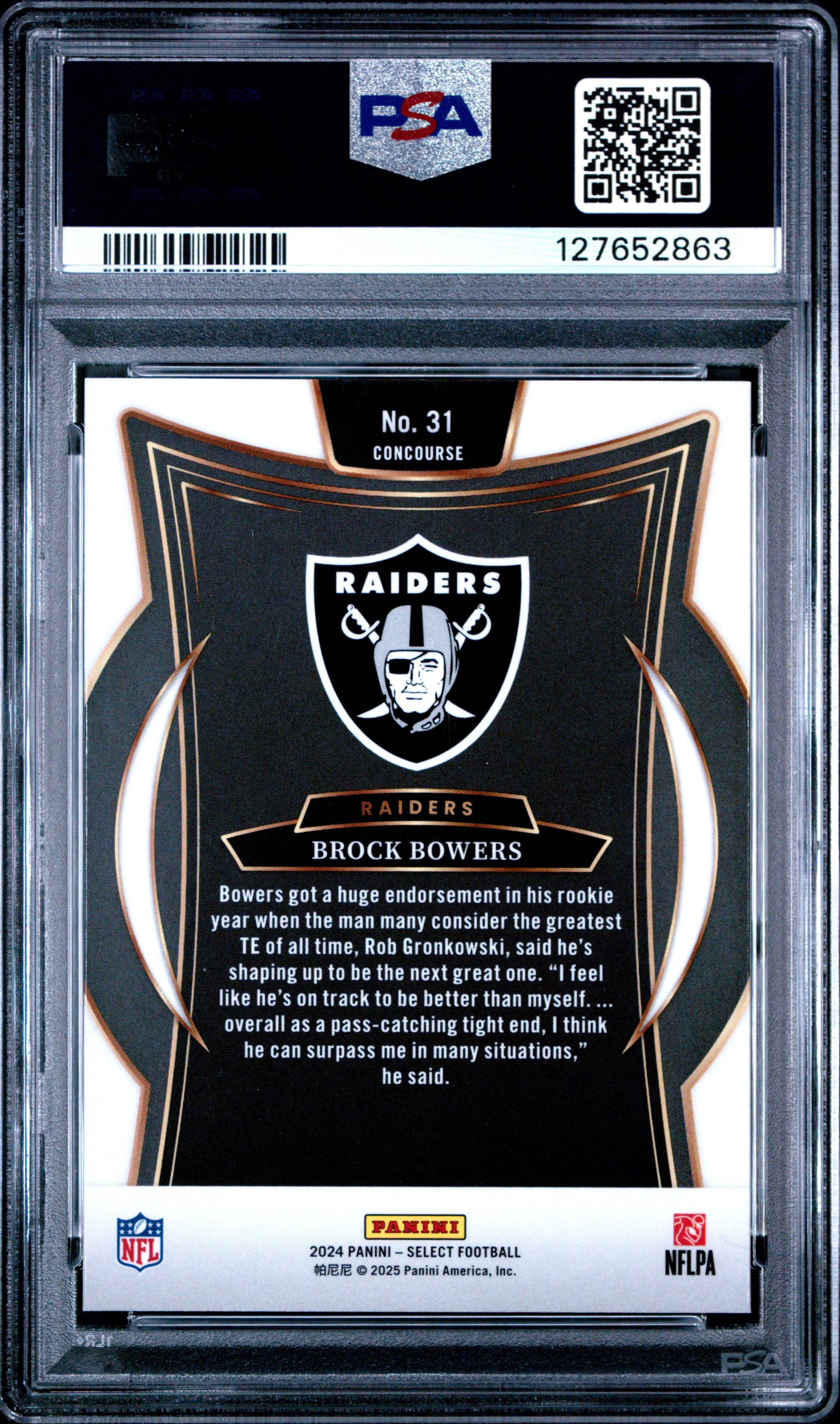 Graded 2024 Panini Select Brock Bowers #31 Rookie RC Football Card PSA 9 Mint - Image 2