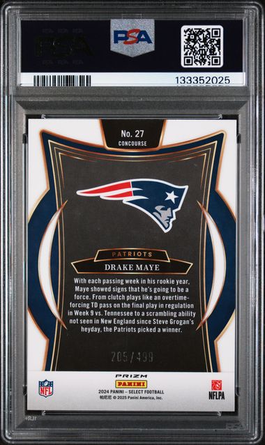 Graded 2024 Panini Select Drake Maye #27 /499 Orange Shock Rookie RC Football Card PSA 10 Gem Mint - Image 2