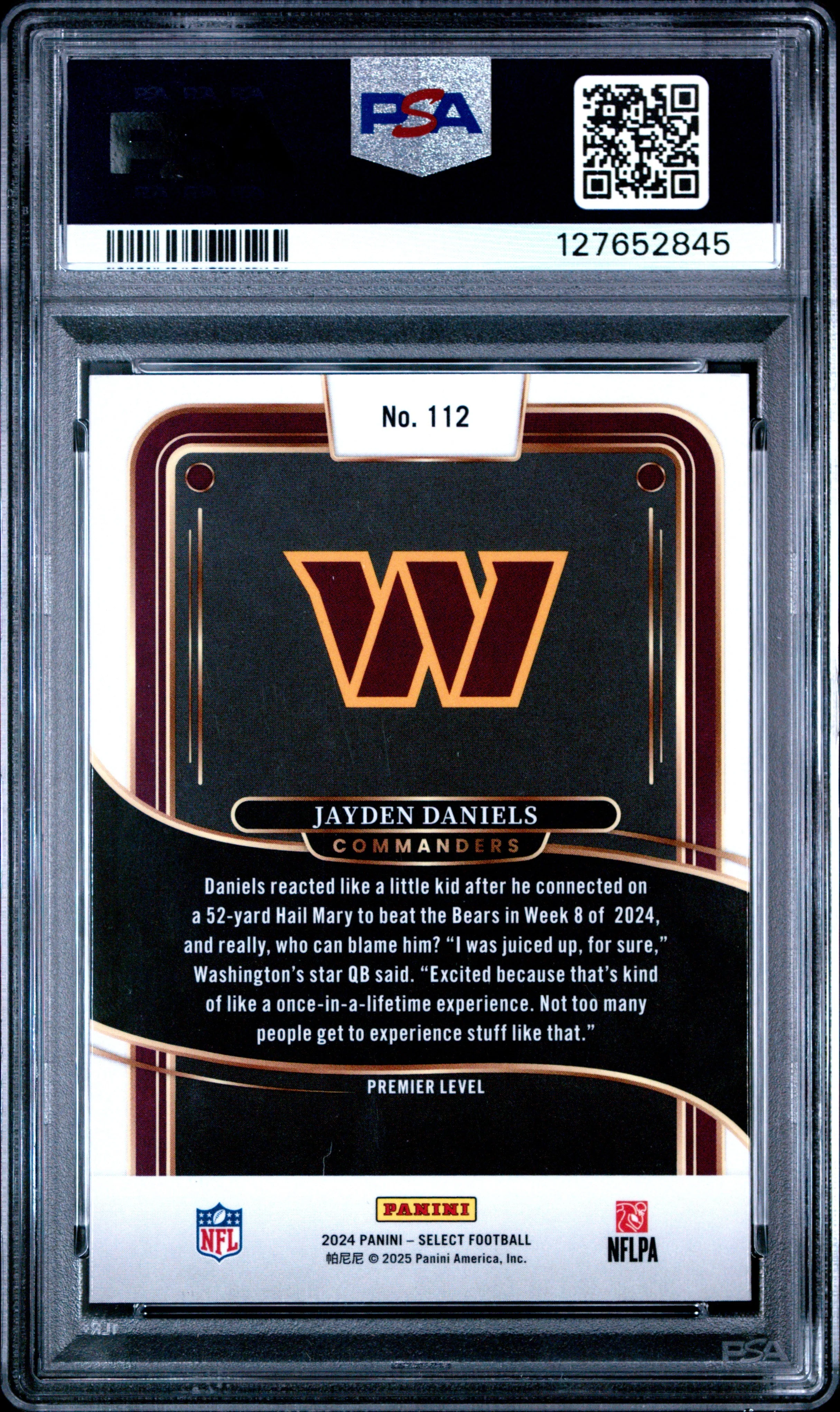 Graded 2024 Panini Select Jayden Daniels #112 Rookie RC Football Card PSA 10 Gem Mint - Image 2