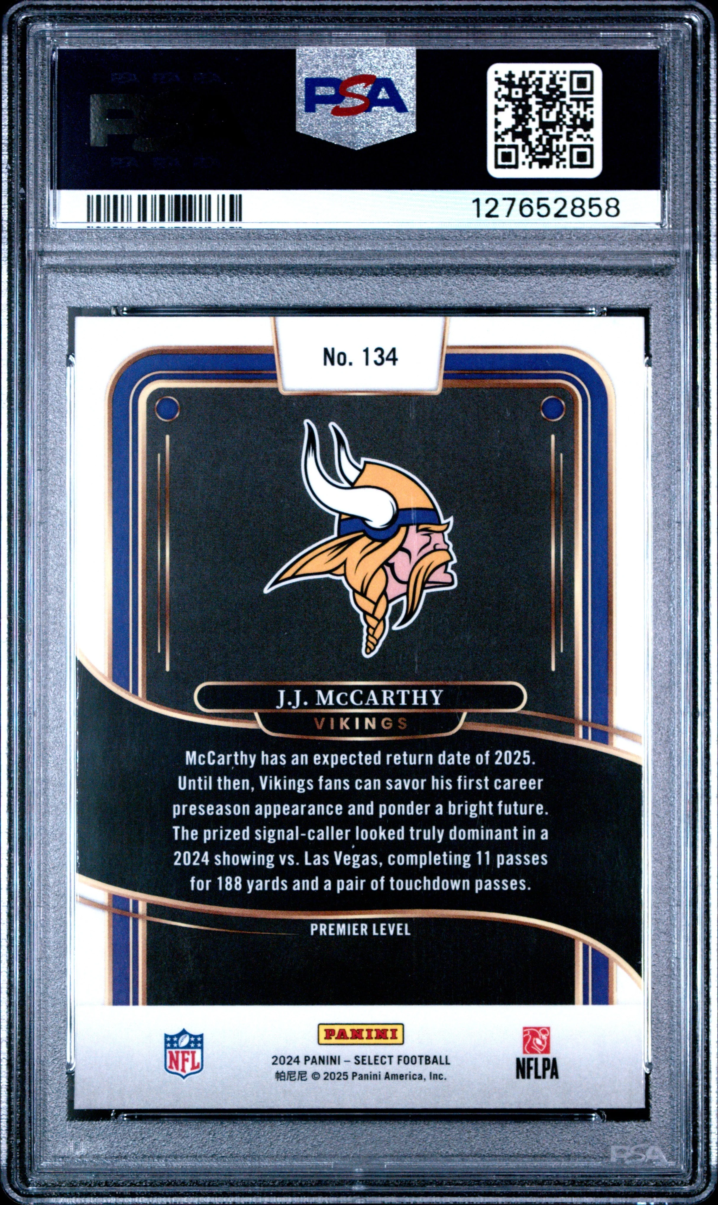 Graded 2024 Panini Select JJ McCarthy #134 Rookie RC Football Card PSA 9 Mint - Image 2