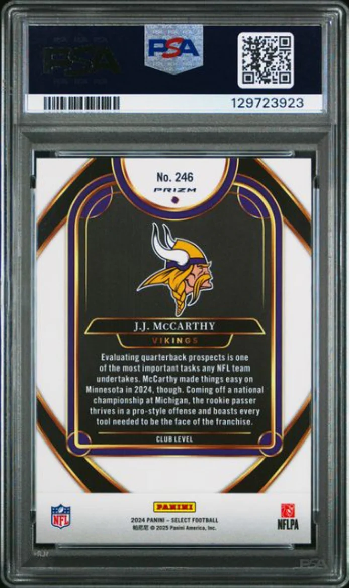 Graded 2024 Panini Select JJ McCarthy #246 Black & Green Shock Rookie RC Football Card PSA 10 Gem Mint - Image 2