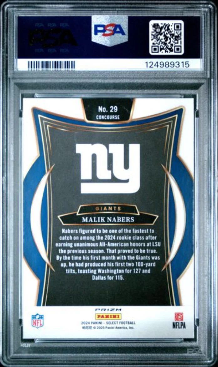 Graded 2024 Panini Select Malik Nabers #29 Red & Blue Shock Rookie RC Football Card PSA 10 Gem Mint - Image 2