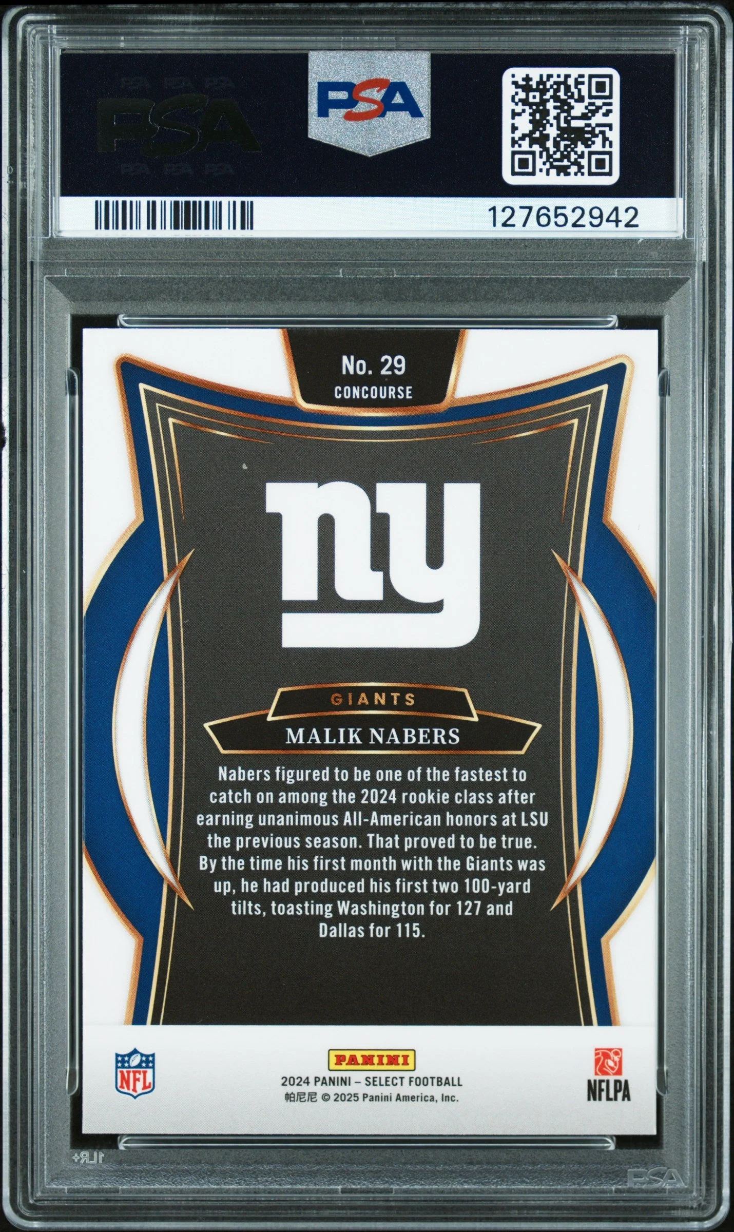 Graded 2024 Panini Select Malik Nabers #29 Rookie RC Football Card PSA 10 Gem Mint - Image 2