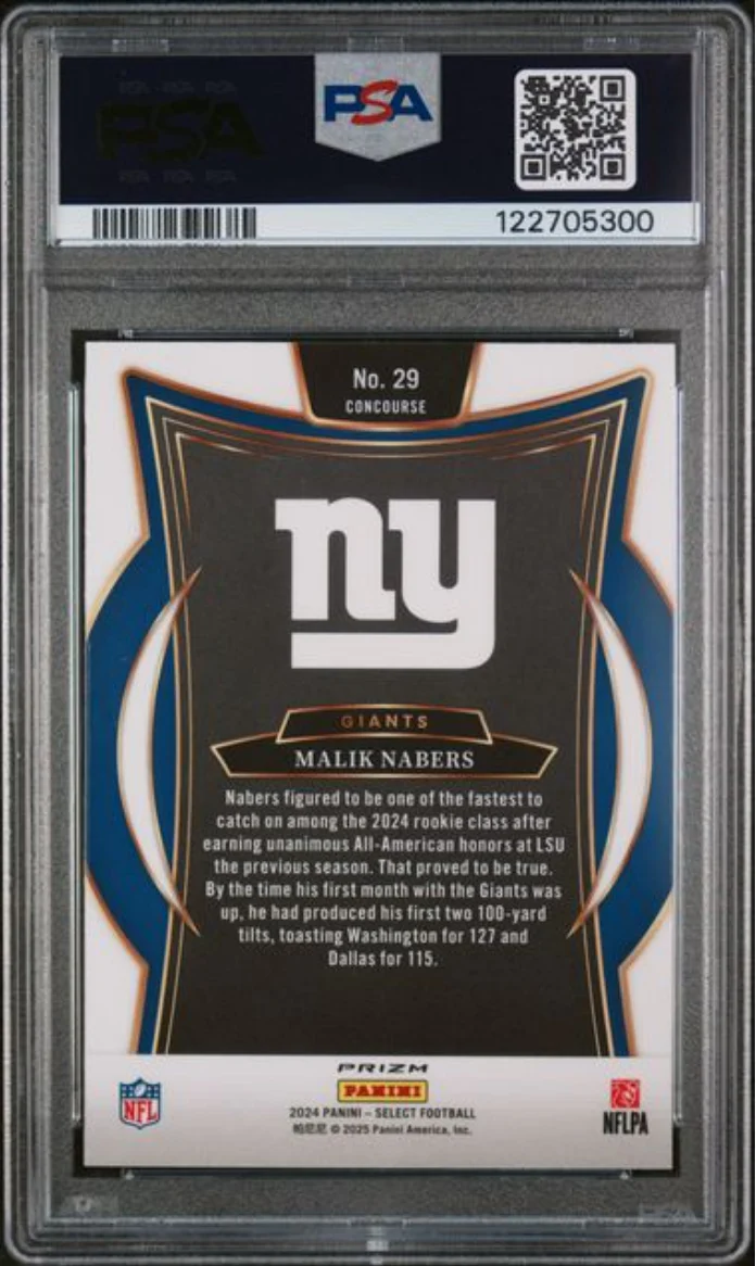 Graded 2024 Panini Select Malik Nabers #29 Silver Rookie RC Football Card PSA 10 Gem Mint - Image 2