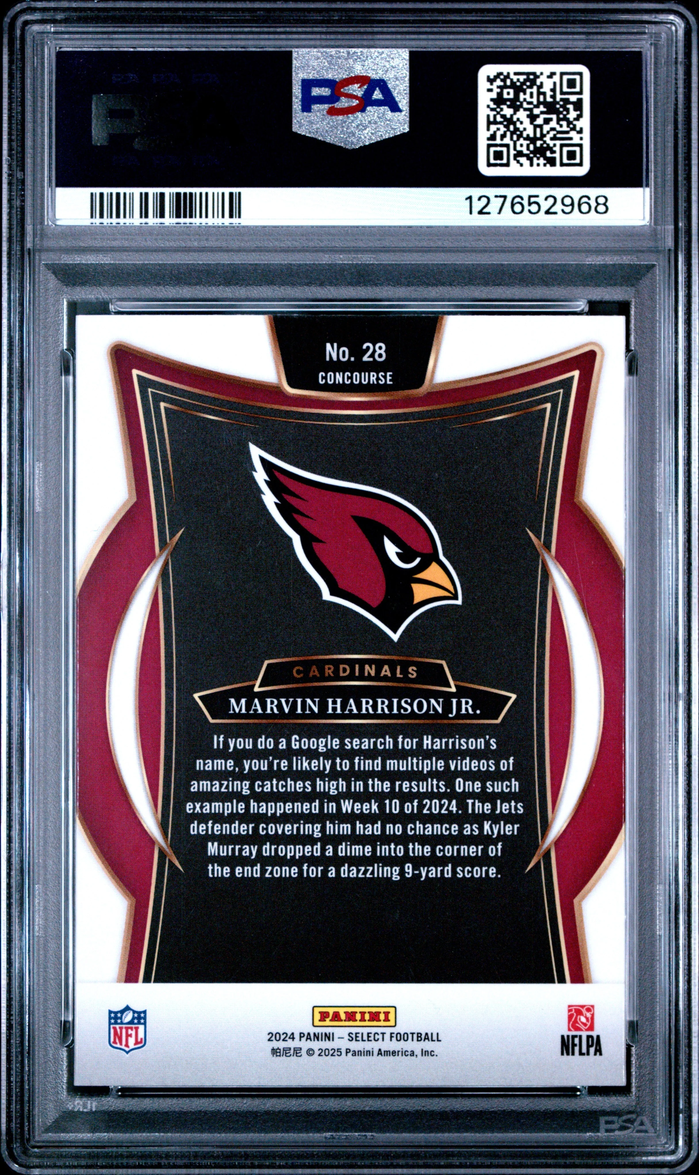 Graded 2024 Panini Select Marvin Harrison Jr. #28 Rookie RC Football Card PSA 9 Mint - Image 2