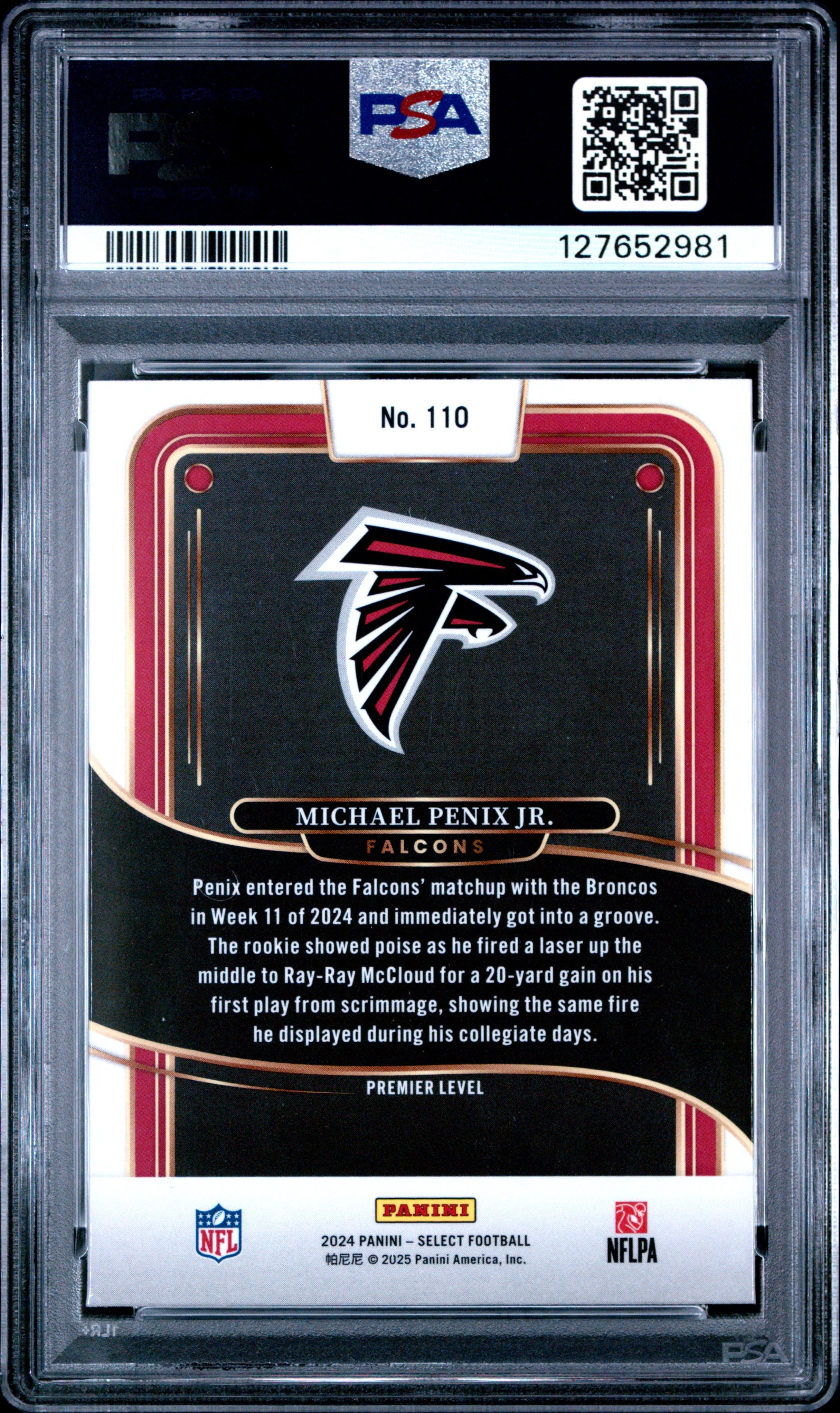 Graded 2024 Panini Select Michael Penix Jr. #110 Rookie RC Football Card PSA 9 Mint - Image 2