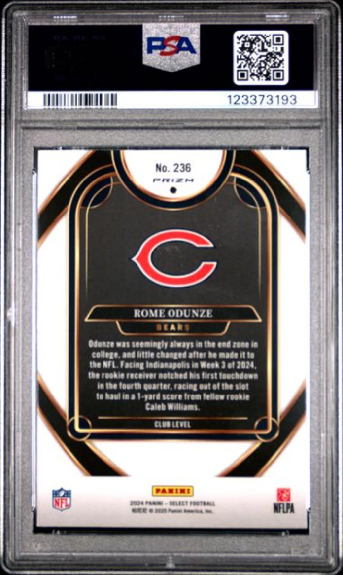 Graded 2024 Panini Select Rome Odunze #236 Silver Prizm Rookie RC Football Card PSA 10 Gem Mint - Image 2
