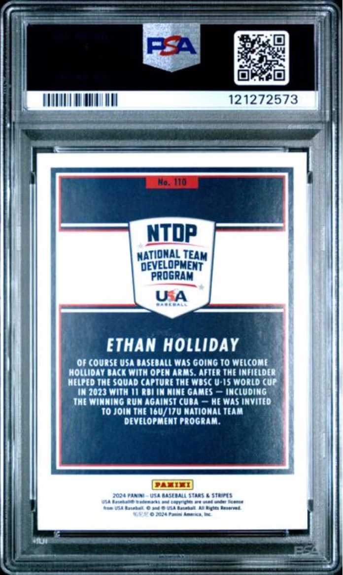 Graded 2024 Panini Stars & Stripes USA Ethan Holliday #110 Rookie RC Baseball Card PSA 10 Gem Mint - Image 2