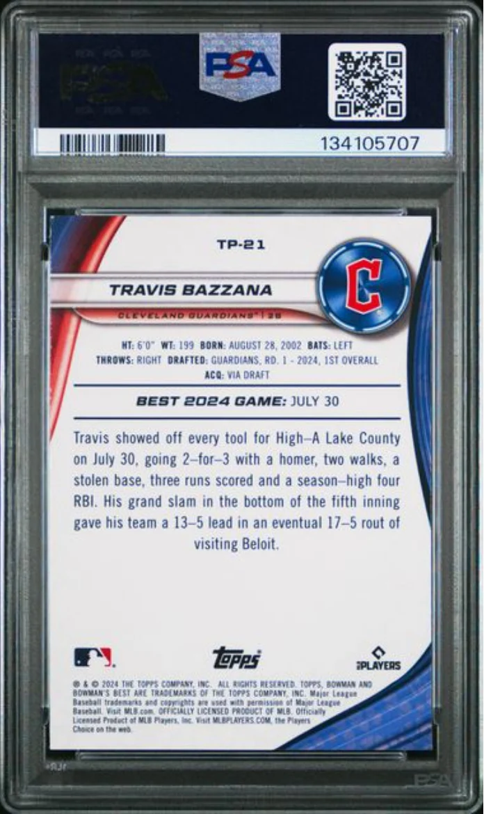 Graded 2024 Topps Bowmans Best Travis Bazzana #TP21 Top Prospects Rookie RC Baseball Card PSA 10 Gem Mint - Image 2