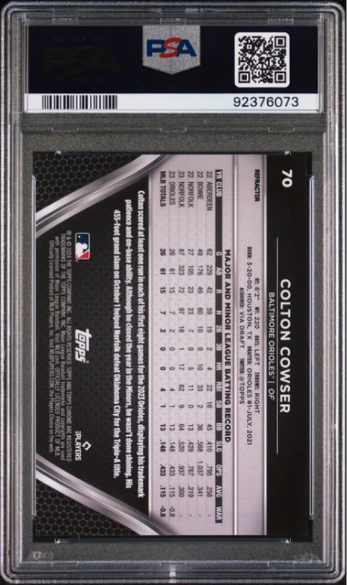 Graded 2024 Topps Chrome Black Colton Cowser #70 Refractor /199 Rookie RC Baseball Card PSA 10 Gem Mint - Image 2