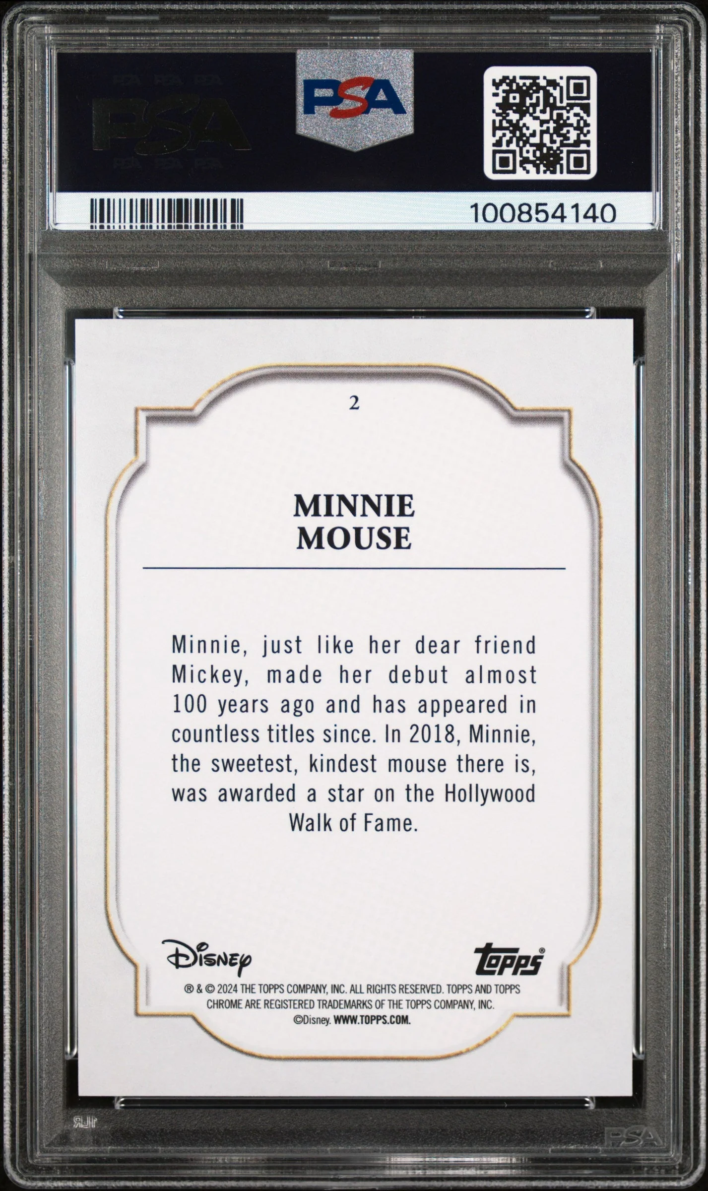 Graded 2024 Topps Chrome Disney Minnie Mouse #2 Trading Card PSA 10 Gem Mint - Image 2