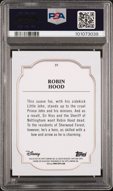 Graded 2024 Topps Chrome Disney Robin Hood #35 /28 Red & Black Refractor PSA 10 Gem Mint - Image 2