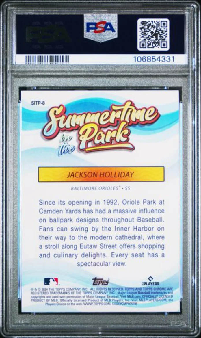 Graded 2024 Topps Chrome Jackson Holliday #8 Summertime in the Park Rookie RC Baseball Card PSA 10 Gem Mint - Image 2
