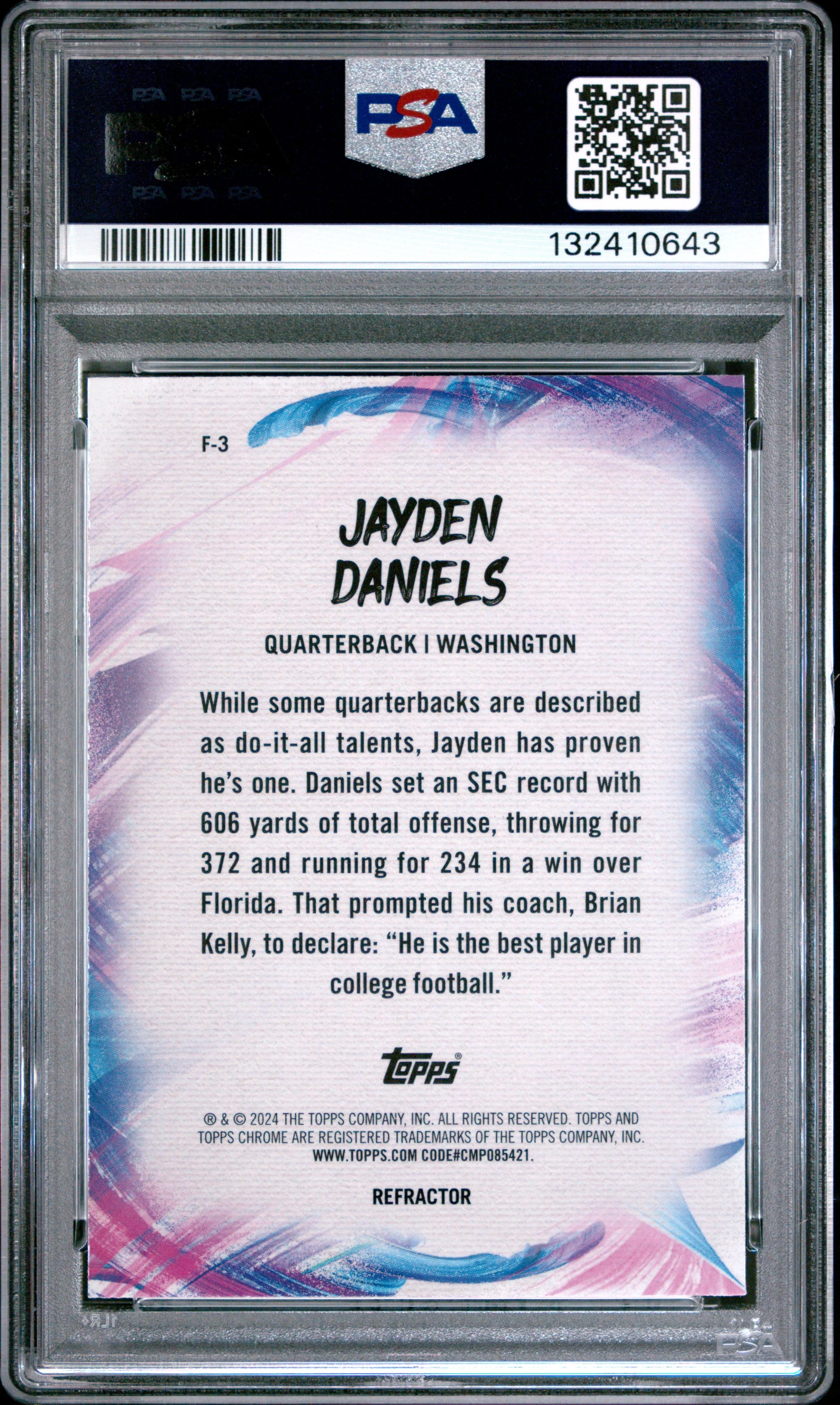 Graded 2024 Topps Chrome Jayden Daniels #F3 Finesse Refractor Rookie RC Football Card PSA 10 Gem Mint - Image 2