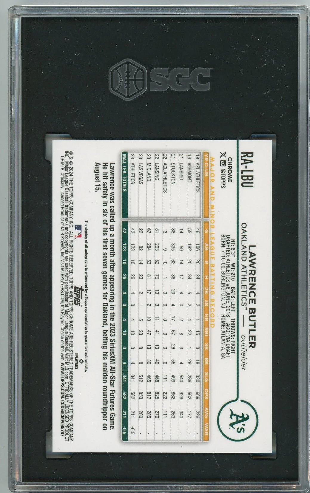 Graded 2024 Topps Chrome Update Lawrence Butler #RALBU Blue Green Lava #/125 Rookie RC Baseball Card SGC 10 Auto 10 - Image 2